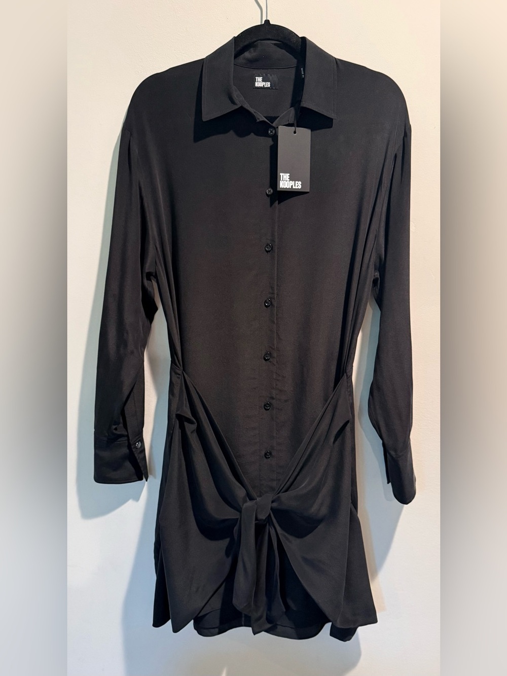 The Kooples Washed Silk Tie Front Shirt Dress NWT Black Size 2 (Medium)